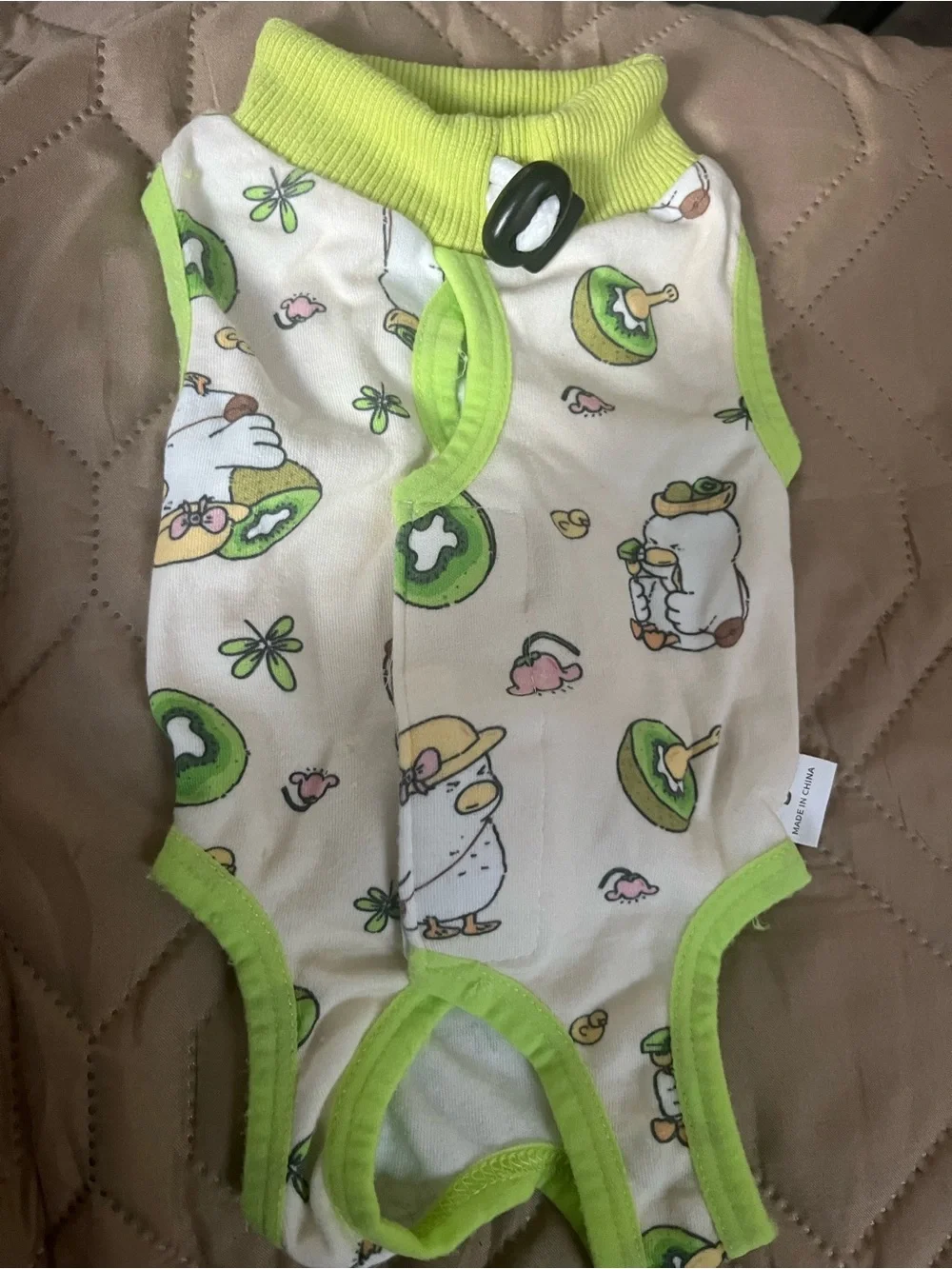 Green Trim Baby One-Piece Romper with Duck Print